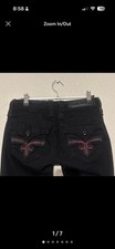 Women  s Rock Revival Black Skinny Jeans Embellished with red jewels, embroidery