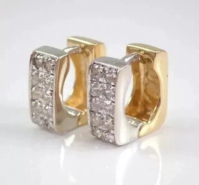 14K zweifarbig vergoldet 2 Kt Rundschliff Laborgefertigt Diamant Creolen Huggie Ohrringe