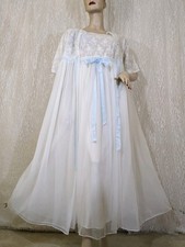 VTG Chiffon  Lace Adjustable Waist Lingerie Dress Nightgown Peignoir Robe Set M