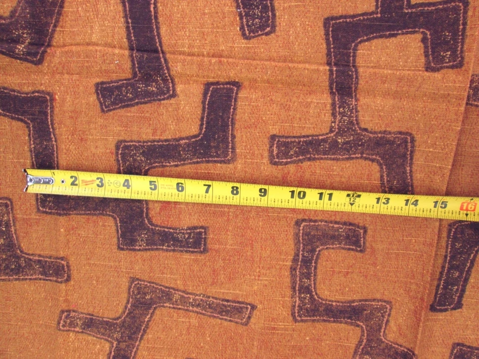 Vintage 90s Brown Tribal Upholstery Home Decor Fabric African Kuba Pattern Brown - Image 4 of 4