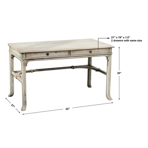 Uttermost Bridgely Mango Wood and MDF Wood Aged Writing Desk in White/Brass - Picture 5 of 5