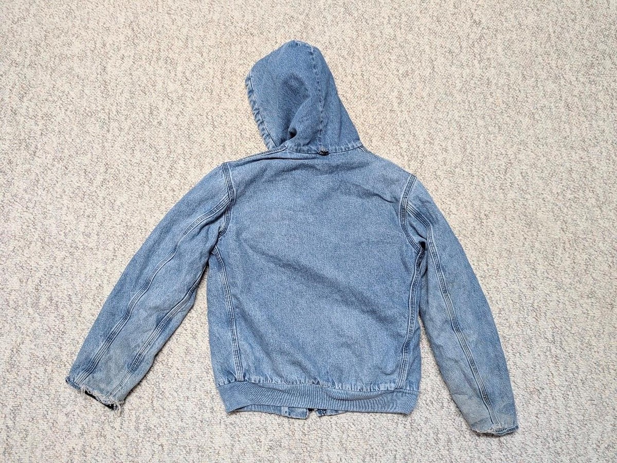 vintage 1990s blue CARHARTT jean jacket XS hooded DENIM lined