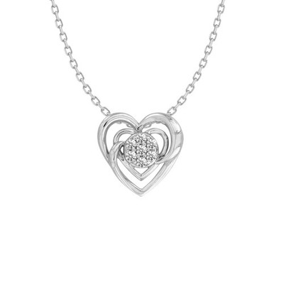 10K White Gold 1/10 CT Natural Round Diamond Ladies Heart Shape Pendant