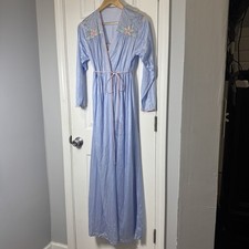 VTG Gilead Blue Pink Peignoir Nightgown Robe Embroidered Appliqu  Nylon Small