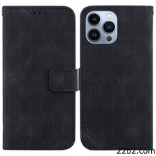 Custodia doppia in pelle goffrata nera per iPhone 14 Pro modello 8