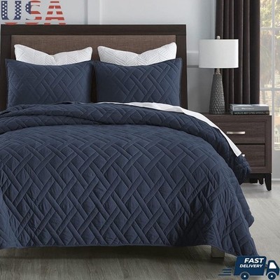 Soft Diamond Quilt Set Queen Bedspread Decorative Lightweight Cozy Bedding New