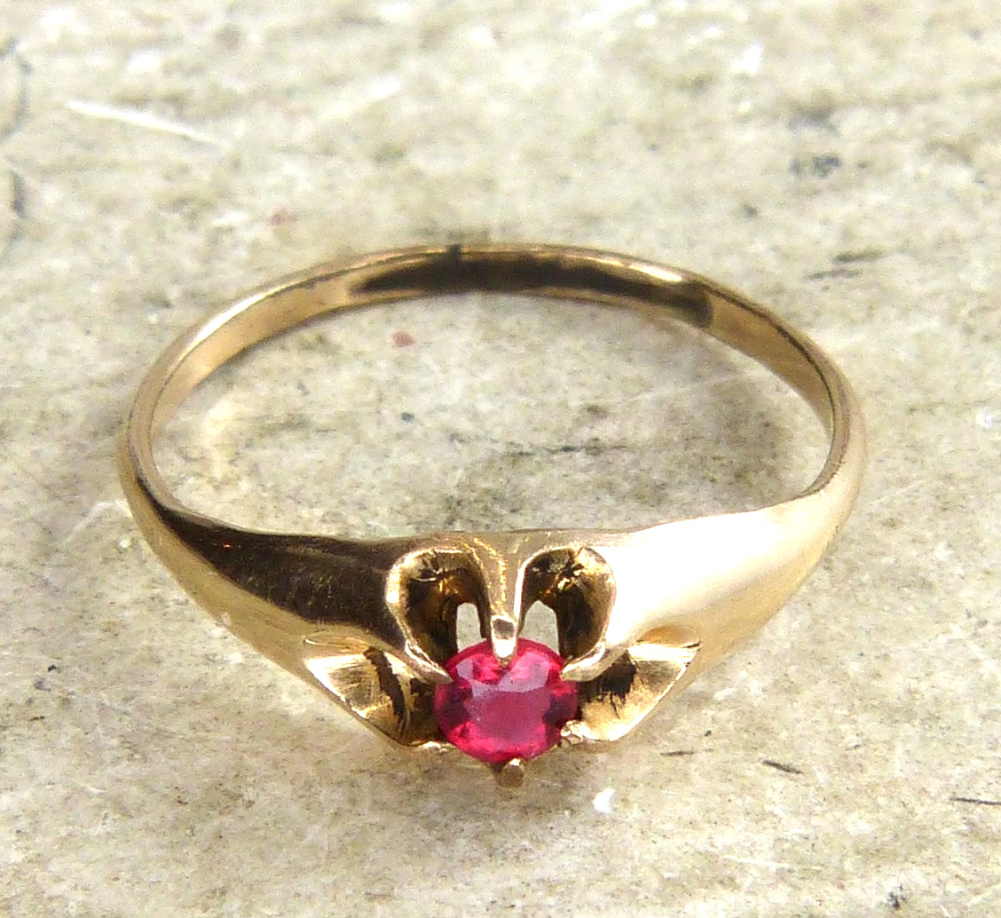 Antique Gold Filled Small Ruby Red Ring Estate Fi… - image 2