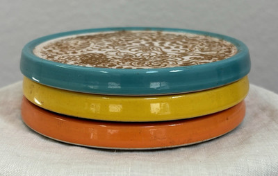 Vintage Ceramic Tile Coasters Set Retro Floral Boho 1970s Cork Back Decor