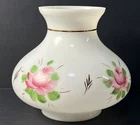 Vintage White Milk Glass Hurricane Lamp ShadeFitter Hand Painted Floral