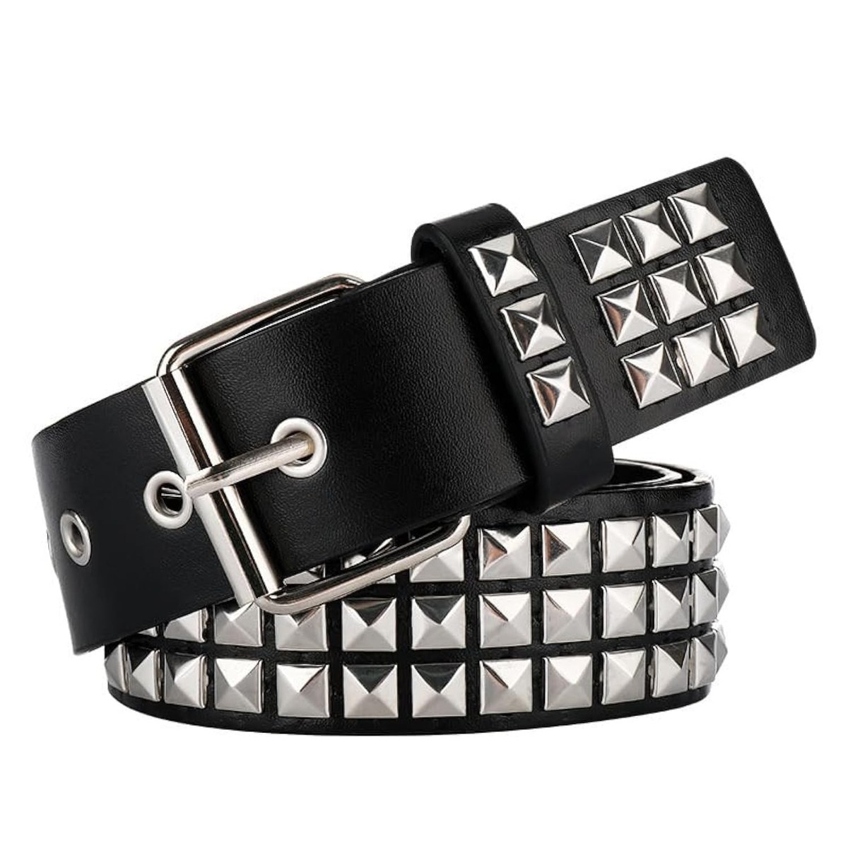Black Studded Belt Punk Rock Rivet Belt with Pyramid Studs for Men