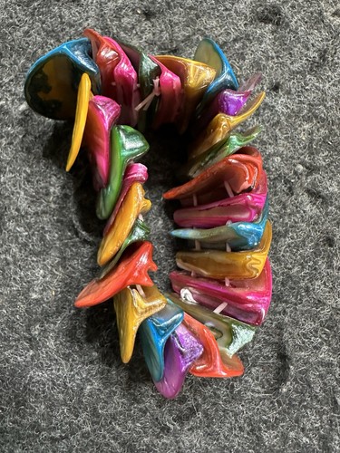 Bracciale spiaggia elasticizzato tinto multicolore rosa giallo ecc conchiglie abalone! - Foto 7 di 10