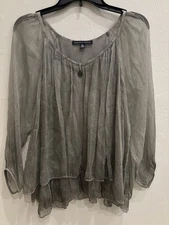 Saks Fifth Avenue Sage 100% Silk Blouse Women Small Semi-Sheer Whimsy Boho