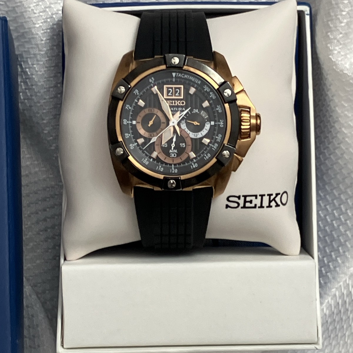 Seiko Velatura Big Date Chronograph 7T04-0AD0 Tachometer Rose Gold