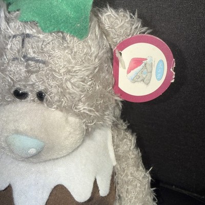 Tatty Teddy blaue Nase Weihnachten Pudding grauer Bär weiches Plüschtier 5,5 Zoll Etikett