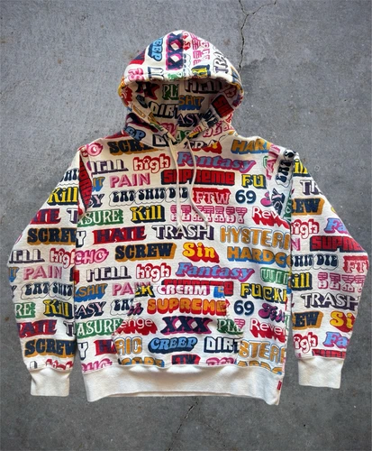 Sweat à capuche texte multicolore blanc Supreme x Hysteric Glamour FW17