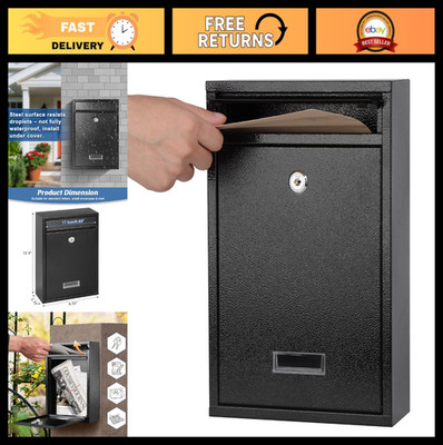 Locking Wall Mount Mailbox - Secure Key Drop Box for Letters, Cash & Cards, Stee