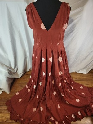 Khara Kapas Size Small Sleeveless Tiered Maxi Dress Polka Dot