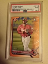 2022 Bowman Allan Cerda #21/25 ORANGE REFRACTOR #BP142 Graded PSA 9 Mint