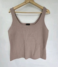 Marled Womens Ribbed Stretchy Fitted Tank Crop Top Cami XL Brown Casual Summer