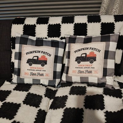 Set of 2 Mainstays Pumpkin Patch Fall Plaid Throw Pillows Buffalo Check Truck