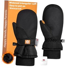 Kids Mittens with Easy-on Cuff, Waterproof Ski Snow X-Small  2-3 years  Black