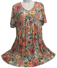 Vtg BomBom Dress Women's Sz Large Polyester Spandex Floral Short Sleeve USA