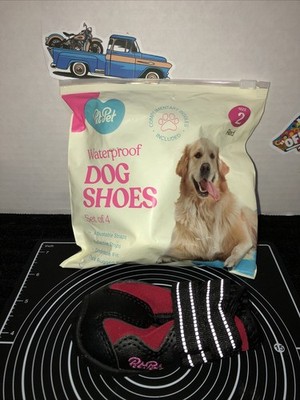 PitPet Waterproof Red/Black Dog Shoes Set 4 Adjustable Straps Relective Size 2