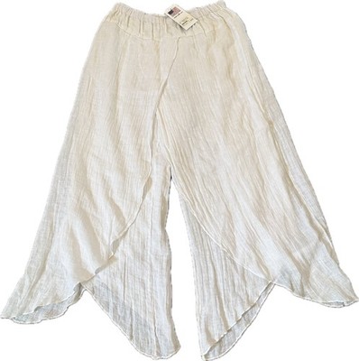 NWT Click Color Me Cotton Layered Linen Gauze Pants Sz L White Lagenlook Sarong