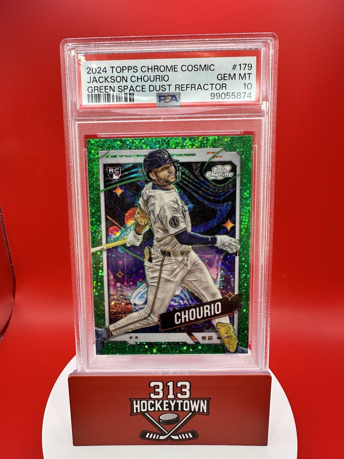2024 Topps Chrome Cosmic Jackson Chourio Green Space Dust RC /75 PSA 10