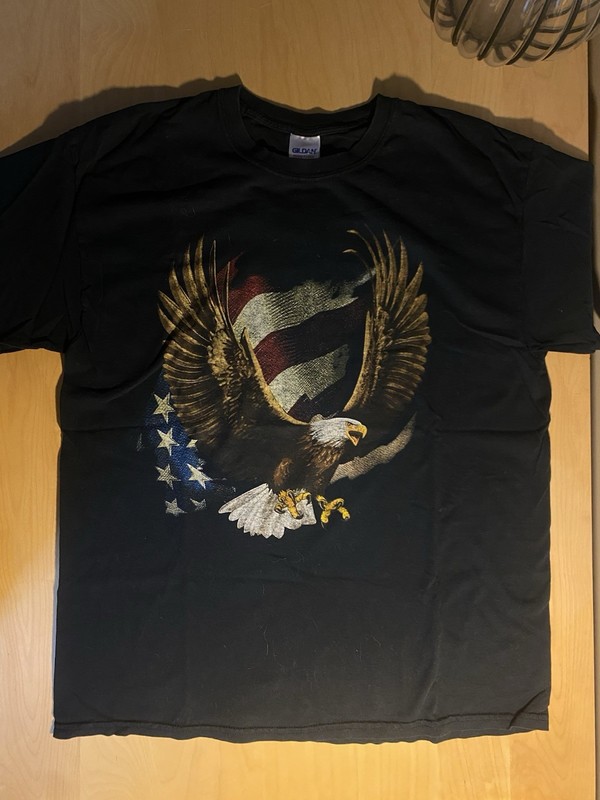 Gildan Heavy Cotton Black L Bald Eagle USA Flag Graphic Tee