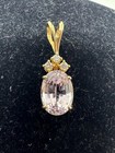 6.7 Carat Pink Kunzite Diamond Pendant Necklace Antique 14K Gold — photo 2