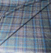 Tissu Tweed 100% Laine au Mètre Carreaux Bleu Violet Vert Réf 2505/027