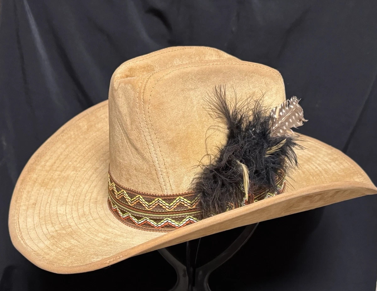 Vintage Tan Suede Wide Brim Bolero Hat Braided Leather Band Size 6 3/8 51cm Women main image 3