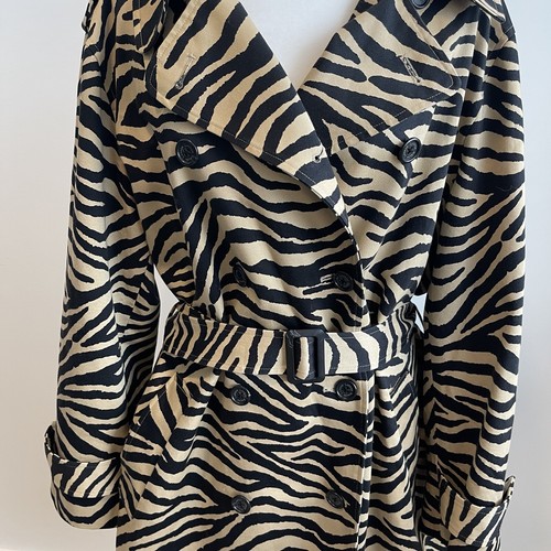 Lauren Ralph Lauren Womens Coat 3X Black Cotton Tiger Zebra Animal Print Trench - Picture 3 of 22