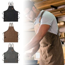 Kitchen Thicken Canvas Apron Woman Men Waterproof Stain-Resistant With PocketsET