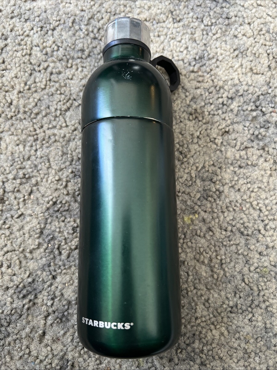 Starbucks 20 Oz Water Bottle Dark Green Print Hook Stainless Steel