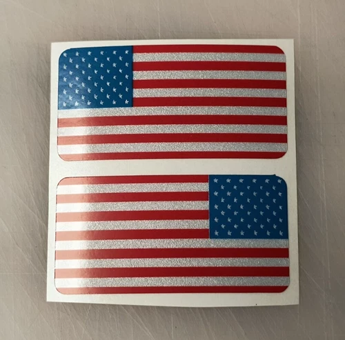 pair - REFLECTIVE American Flag Hard Hat Helmet Stickers USA Flags RH/LH