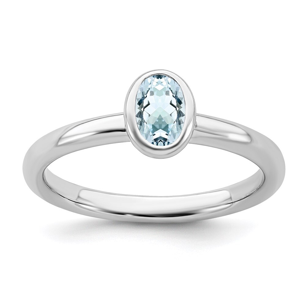 Sterling Silver Stackable Expressions Oval Aquamarine Ring 12590₽
