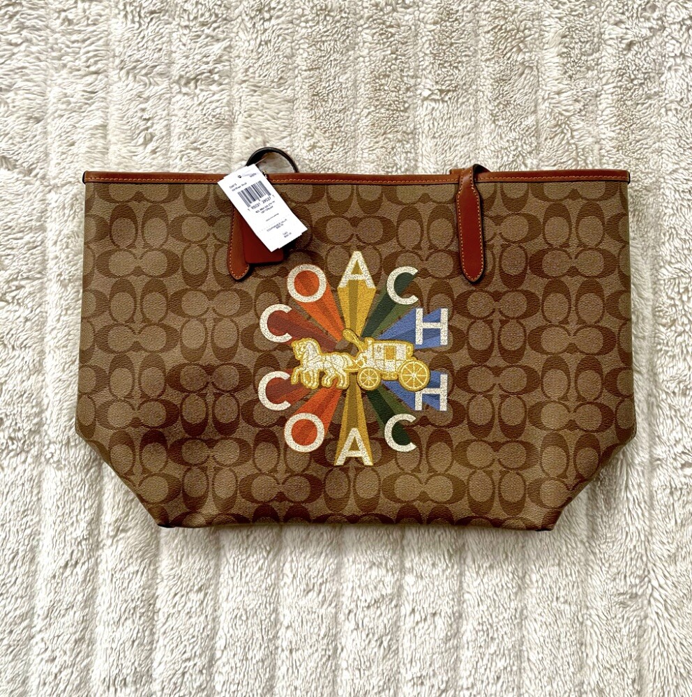 Coach City Tote In Signature Canvas With Coach Radial