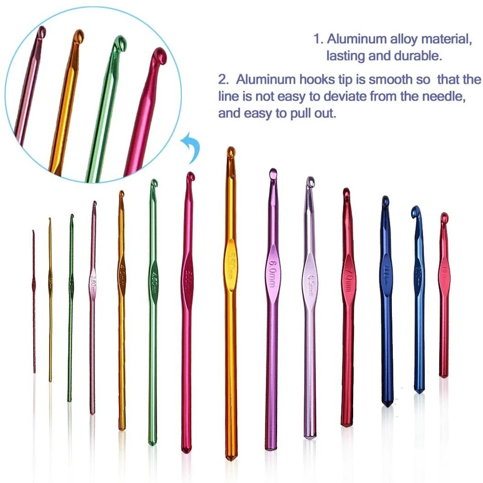 ✅ SET 14 UNCINETTI IN ALLUMINIO MULTICOLOR - VARIE MISURE - SET FERRI DA MAGLIA - Immagine 2 di 4