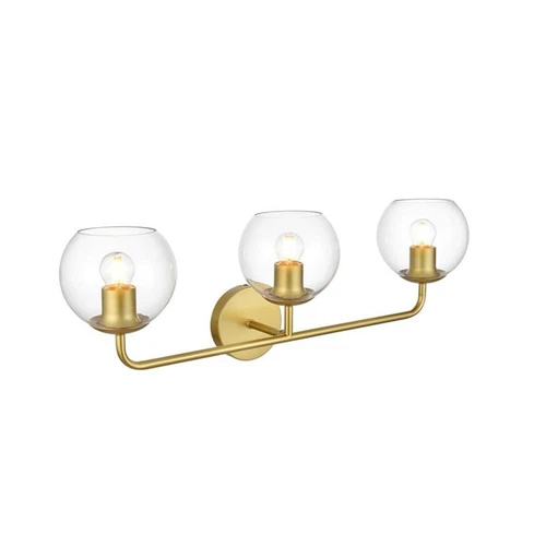 Living District Genesis 3-Light Iron & Glass Bath Sconce in Brass/Clear - Picture 3 of 6