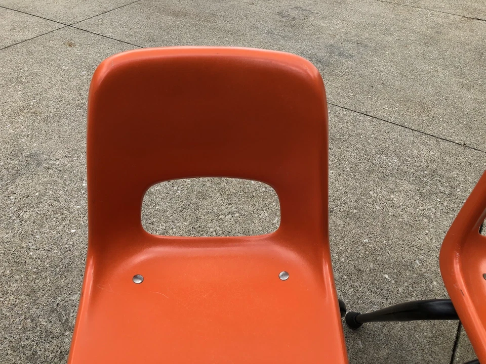 2 Orange & Black Kids Small Fiberglass Chairs Eames Style MCM Vintage - Image 3 of 4