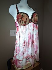 Dainty Baby Doll Nightgown Large Very Sexy Pink Flowers Bra Top Lingerie