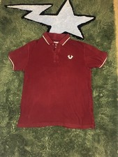 True Religion Men s Medium Polo Shirt Maroon Designer Logo City Modern Casual