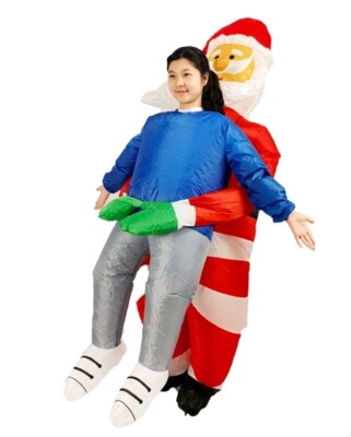 *NEW WITH FLAW* Inflatable Santa Holding Human Costume Adult Size Halloween 