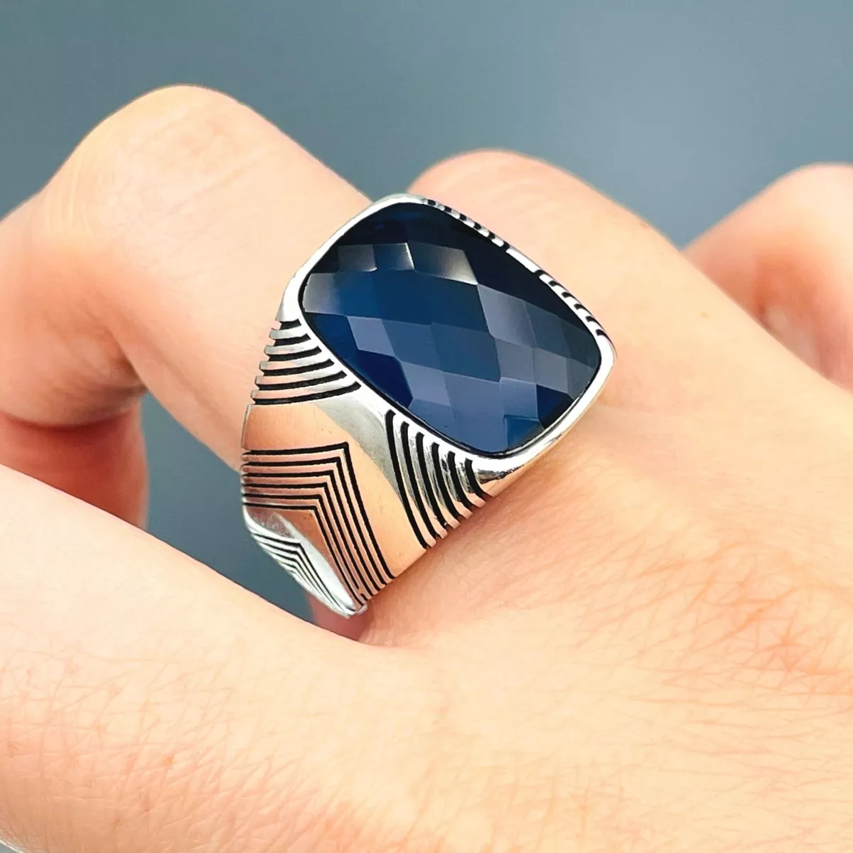 Handmade gents ring design 2024 in silver with stone