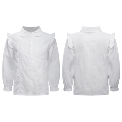 Kids Girls Shirt Casual Tops Spring Costume Ruffled Turn-Down Collar Blouses