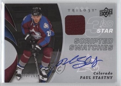 2008 Upper Deck Trilogy Scripted 3rd Star Swatches 73/100 Paul Stastny Auto 2a8