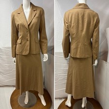 Talbots NWT Women's 10 Petite Tan Wool Blend Blazer Jacket Midi Skirt Suit