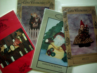 Lot of 4 primitive dolls decor craft patterns Holiday Santa Snowman Angel  *C9